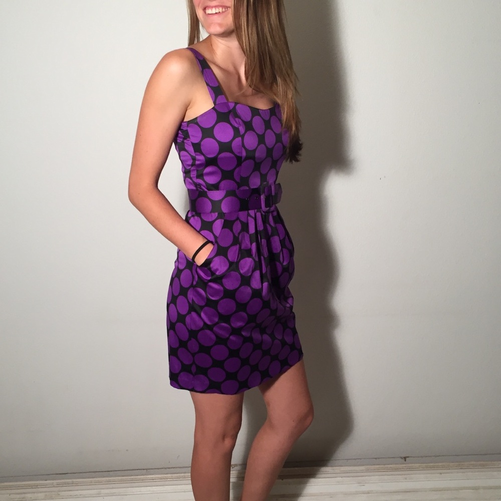 Belted Purple & Black Tailored Dress (w/ pockets!)
